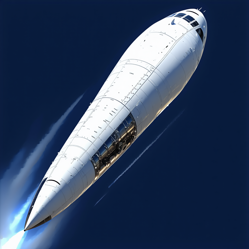 A White Rocket Is Flying Through The Sky, Leaving A Trail Of Smoke Behind It