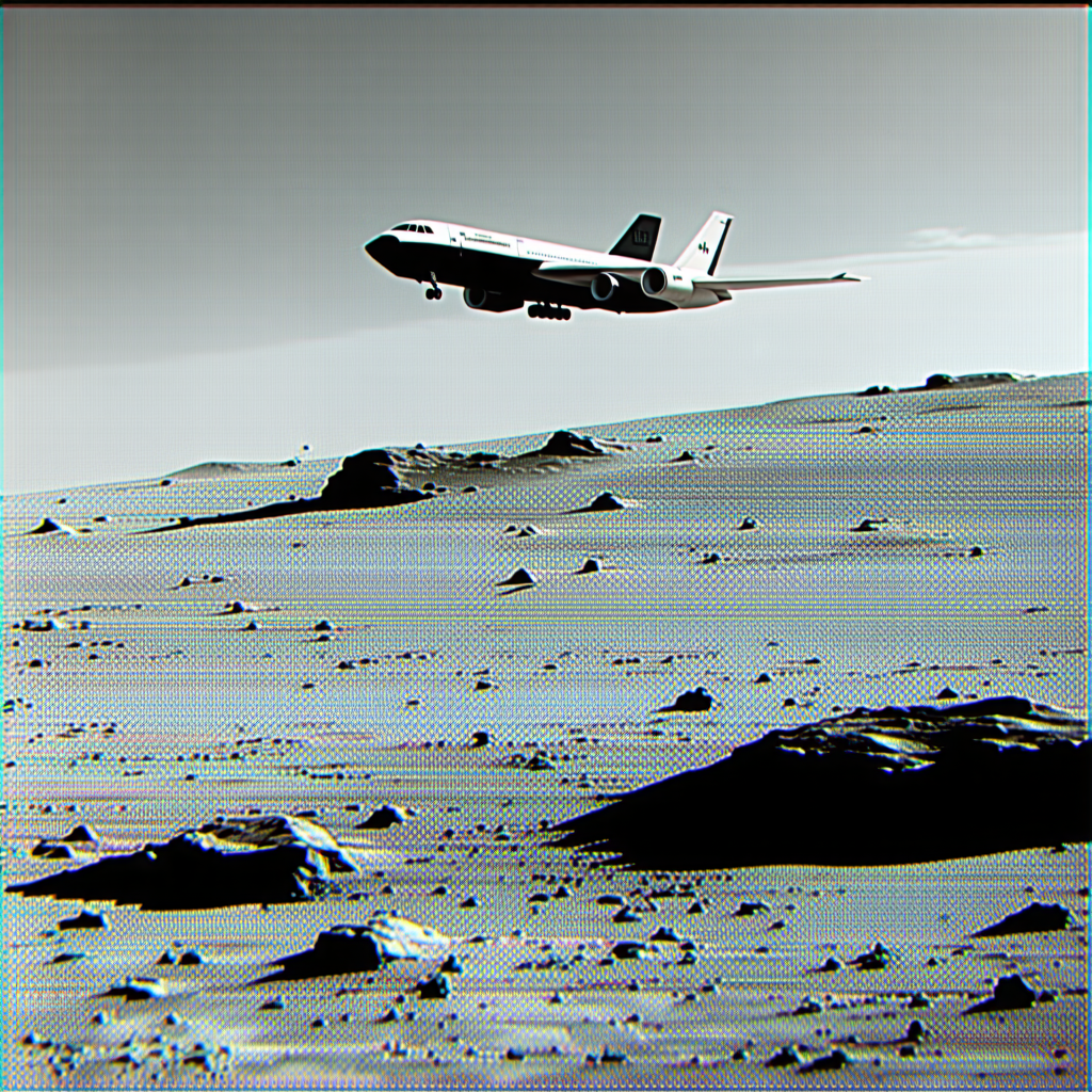 A Large Airplane Is Flying Over A Rocky Landscape