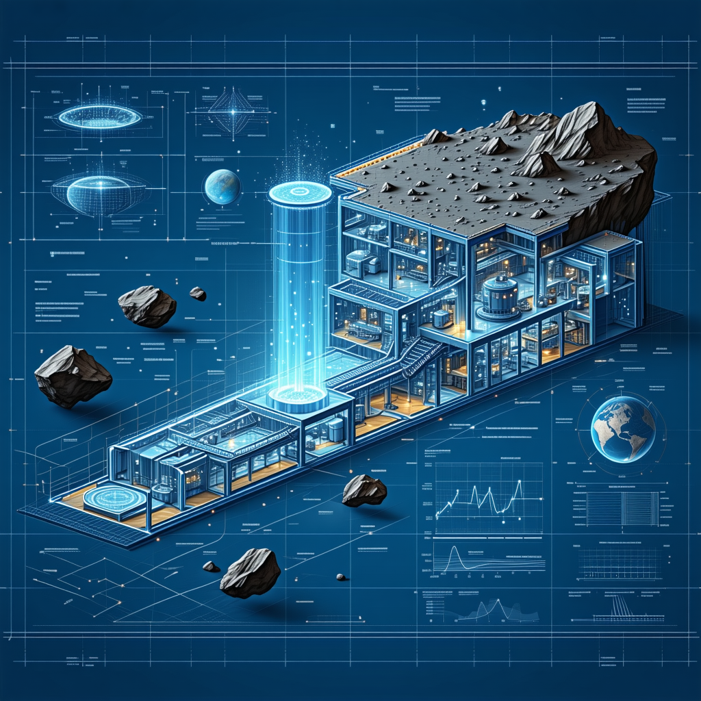 A Futuristic Building Is Depicted In A Blue And White Color Scheme