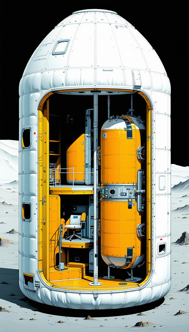 In The Image, There Is A Large White Spacecraft With A Yellow And Orange Color Scheme