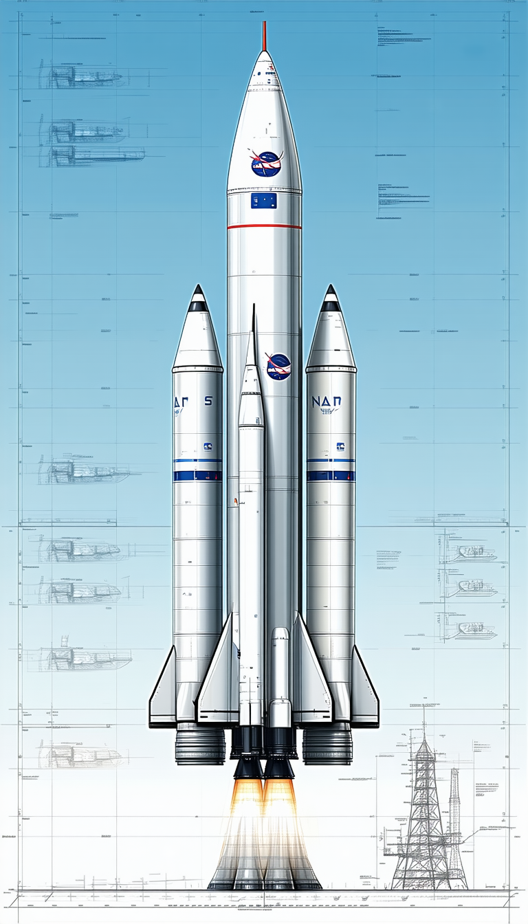 A Space Shuttle Is Shown In A Drawing, With Its Two Rockets Attached