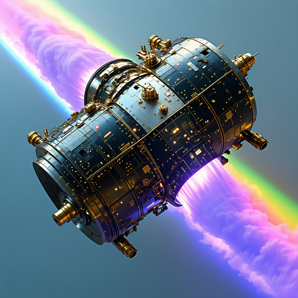 A Futuristic Spacecraft Is Shown In A Blue And Gold Color Scheme