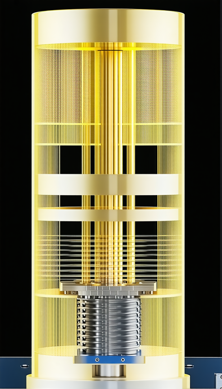 A Large, Yellow, Metallic Structure Is The Focal Point Of The Image