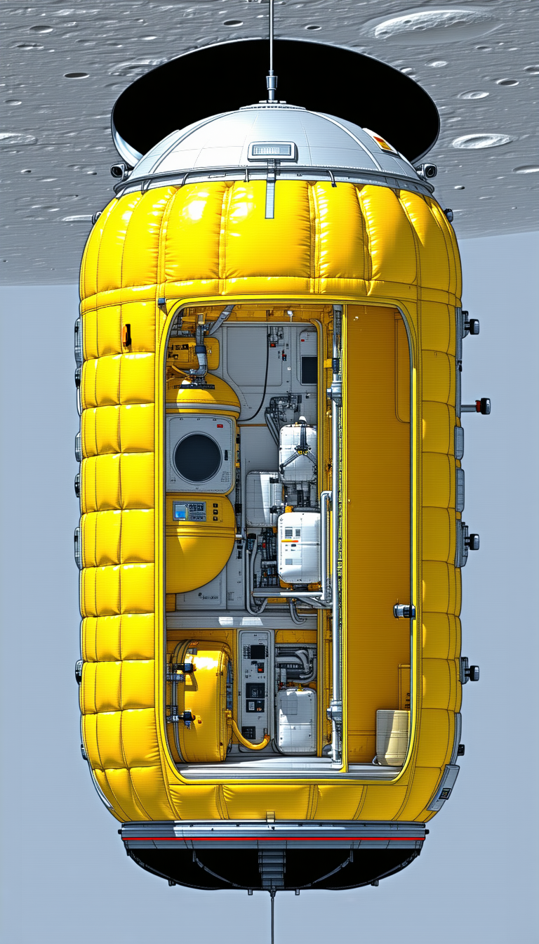 A Yellow And White Spacecraft Is Shown In A 3d View