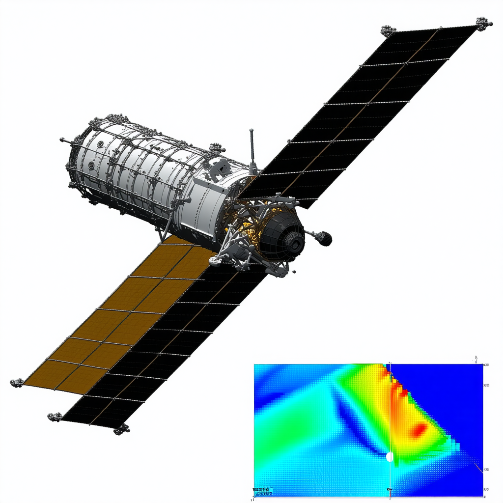 A Space Shuttle With A Large Black And Brown Satellite On Top Of It