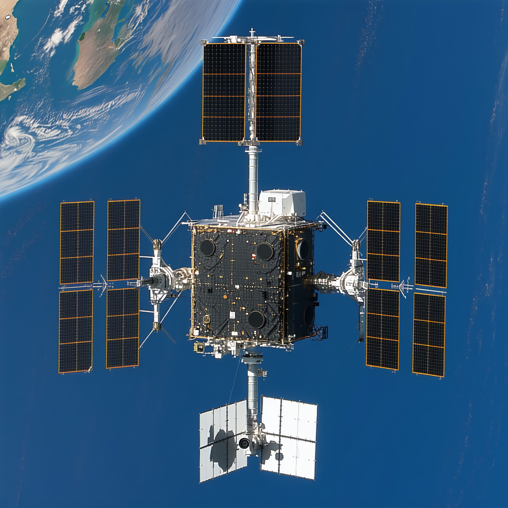 A Space Station With A Large Satellite Dish On Top Of It