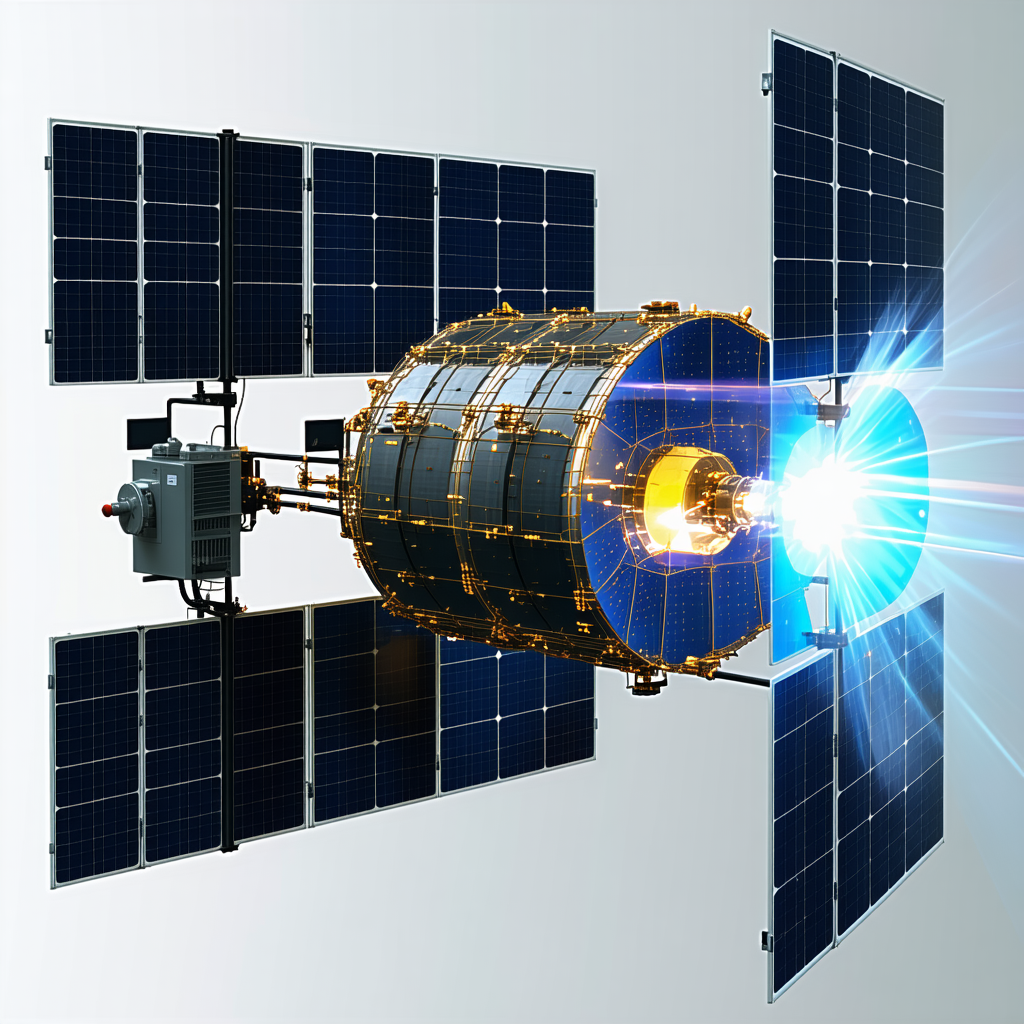 A Spacecraft Is Shown In A Close-up View, With Its Solar Panels Prominently Displayed
