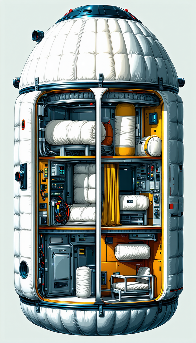 In The Image, There Is A Large White Spacecraft With A Yellow Door