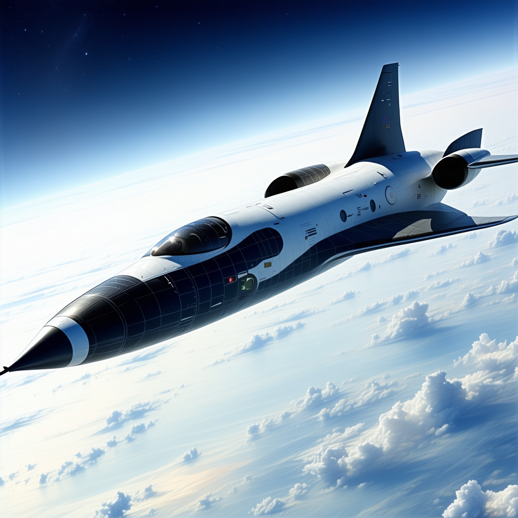 A White Jet Is Flying Through The Sky, With A Blue Background