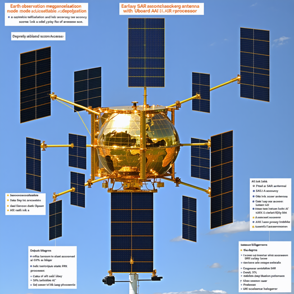 A Large, Gold-colored Satellite With A Globe On Top, Floating In The Sky