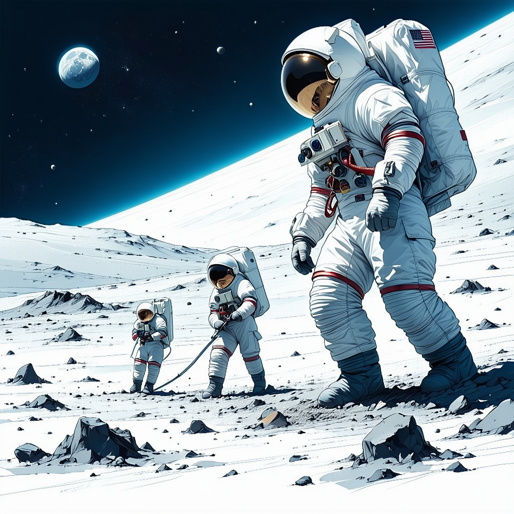 In The Image, There Are Three Astronauts Standing On The Moon