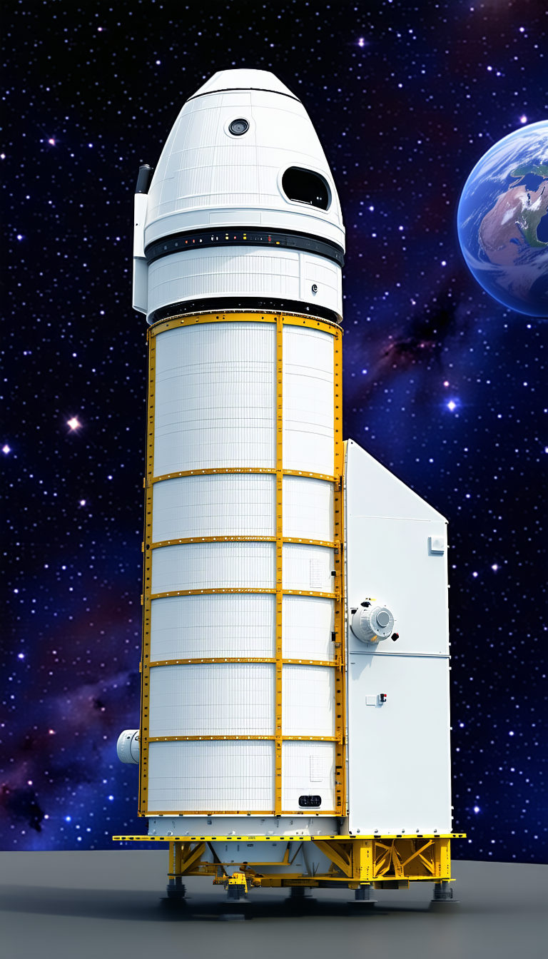 A Large White Space Shuttle Is Docked At A Space Station
