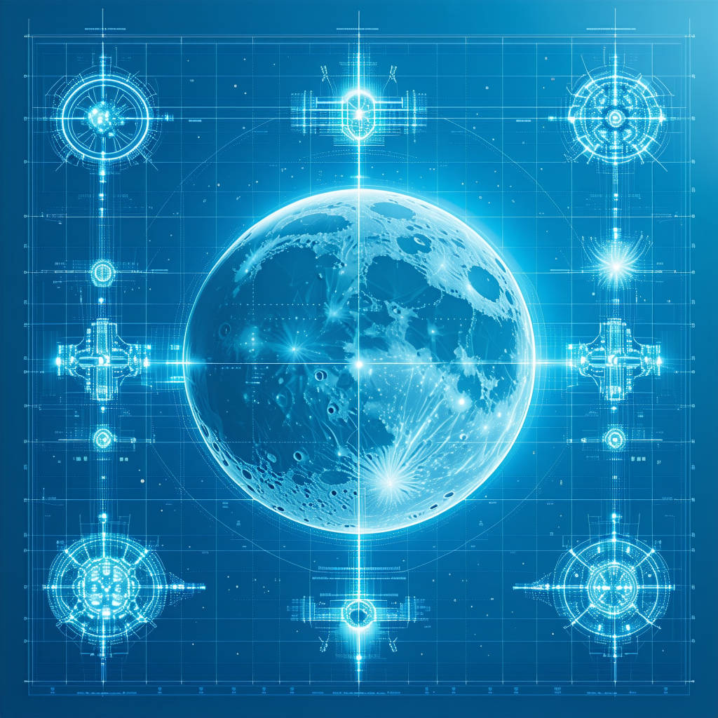 A Blue And White Planetary System, With A Large Blue Circle Representing The Earth