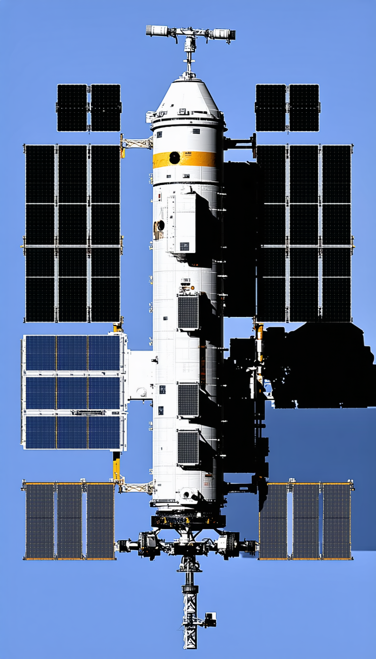 A Large White Spacecraft With A Blue Sky In The Background