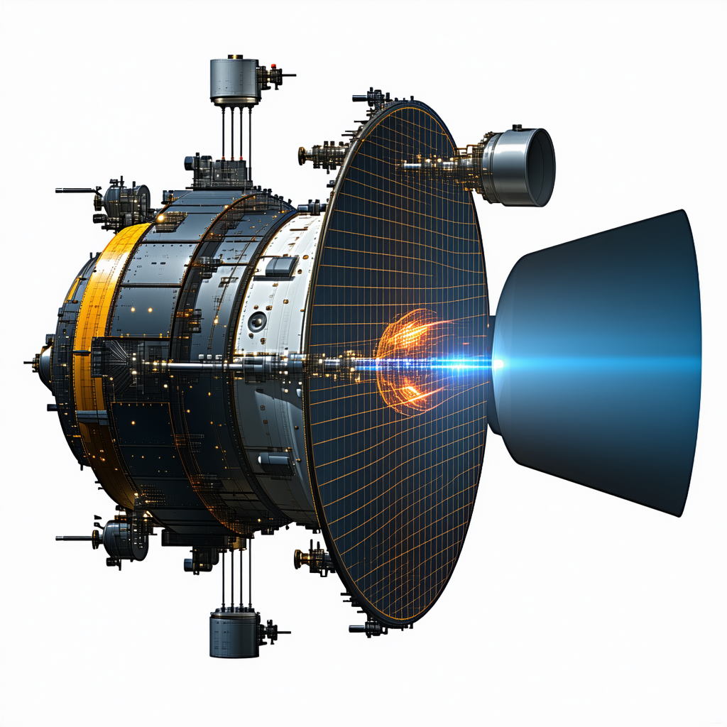 A Large, Futuristic Spacecraft Is Shown In A White Background