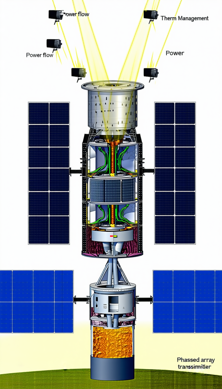 A Large Satellite Is Shown In A Drawing, With A Large Dish On Top