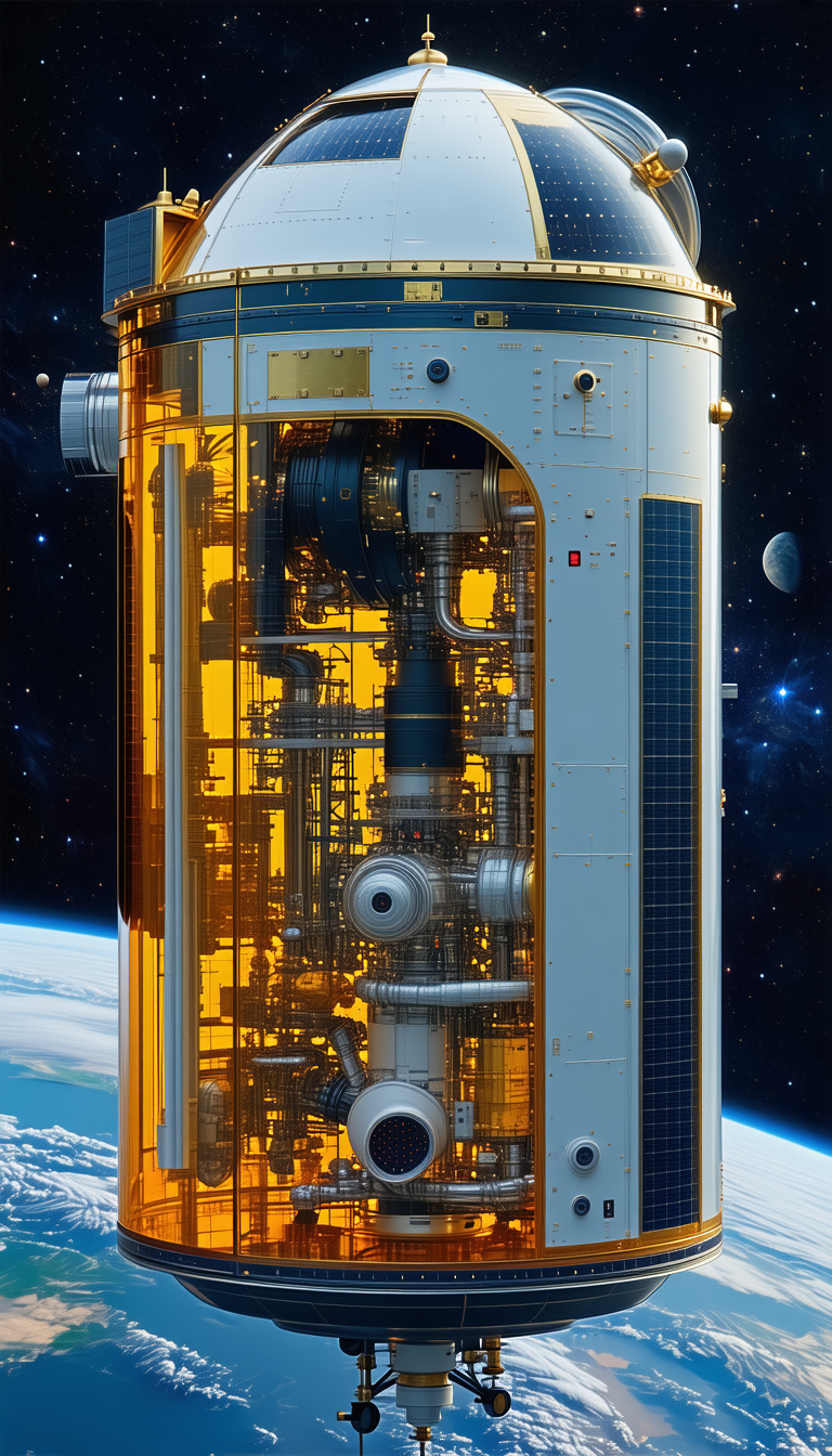A Large, Futuristic Space Station Is Shown In A Drawing, With A Large Dome On Top