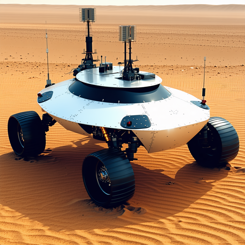 A Large White Vehicle Is Sitting On A Sandy Surface
