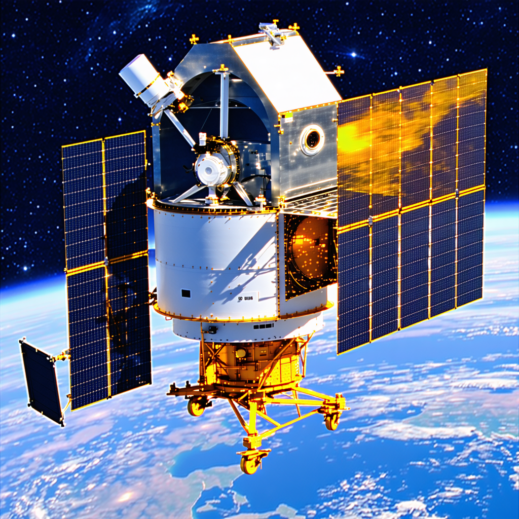 A Spacecraft With A Large Dome On Top, Floating In The Sky