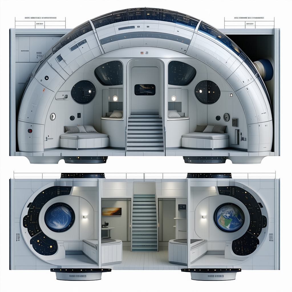 The Image Is A 3d Model Of A Space Station, Showcasing The Interior Layout And Design