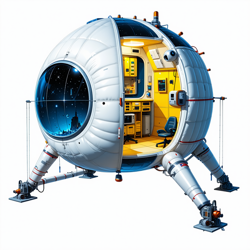 A Large, White, Round Spacecraft With A Dome-shaped Window