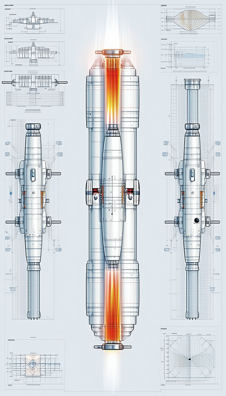 A Blue Drawing Of A Spacecraft Is Shown, With A Long, Curved, And Narrow Shape