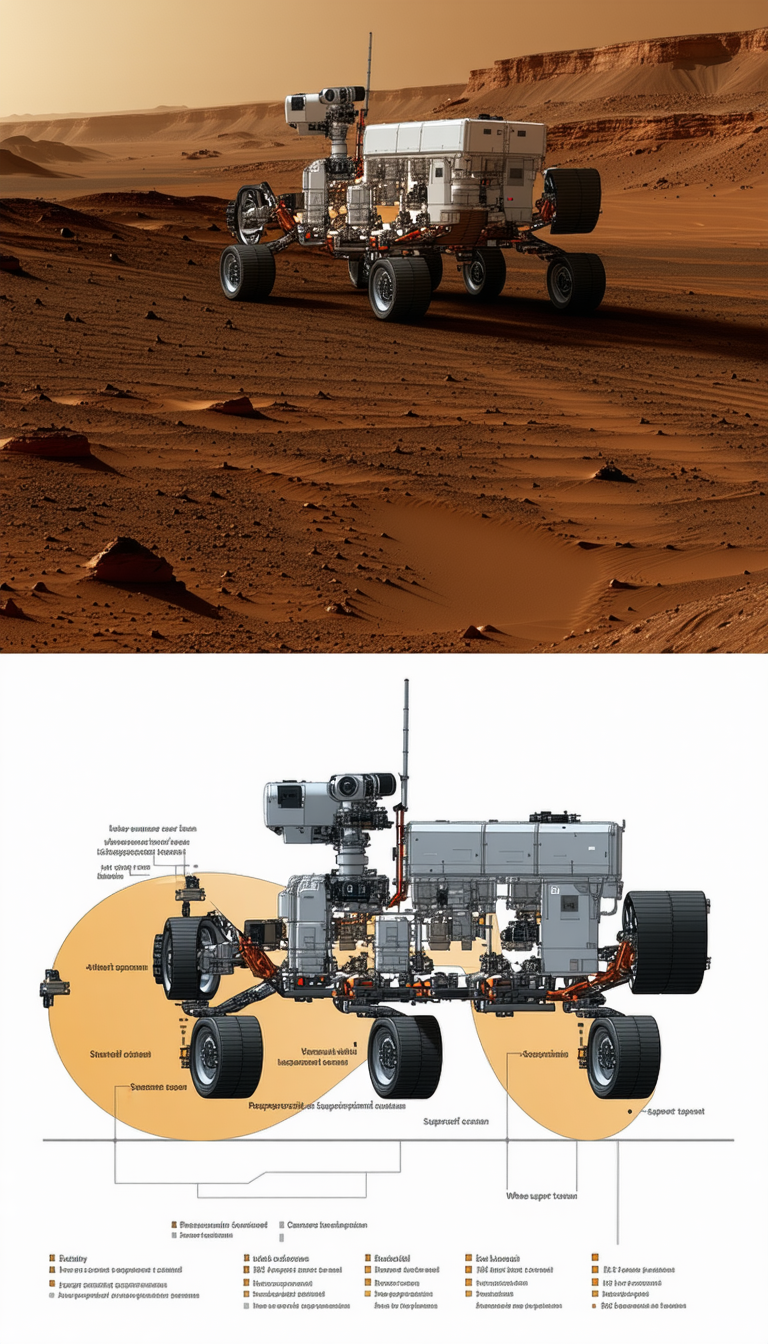 A Large, Four-wheeled Vehicle, Possibly A Rover, Driving Across A Sandy Terrain