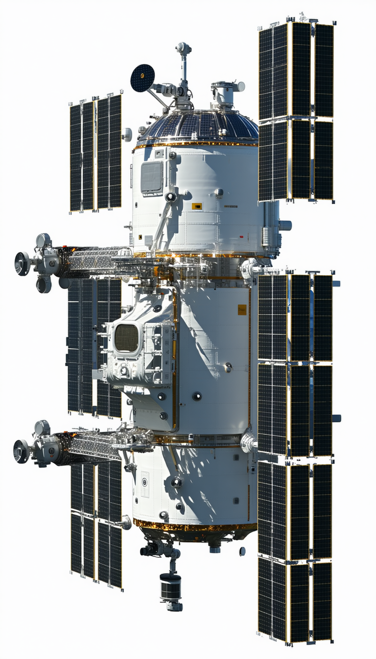 A Large White Spacecraft Is Shown In A Close-up View