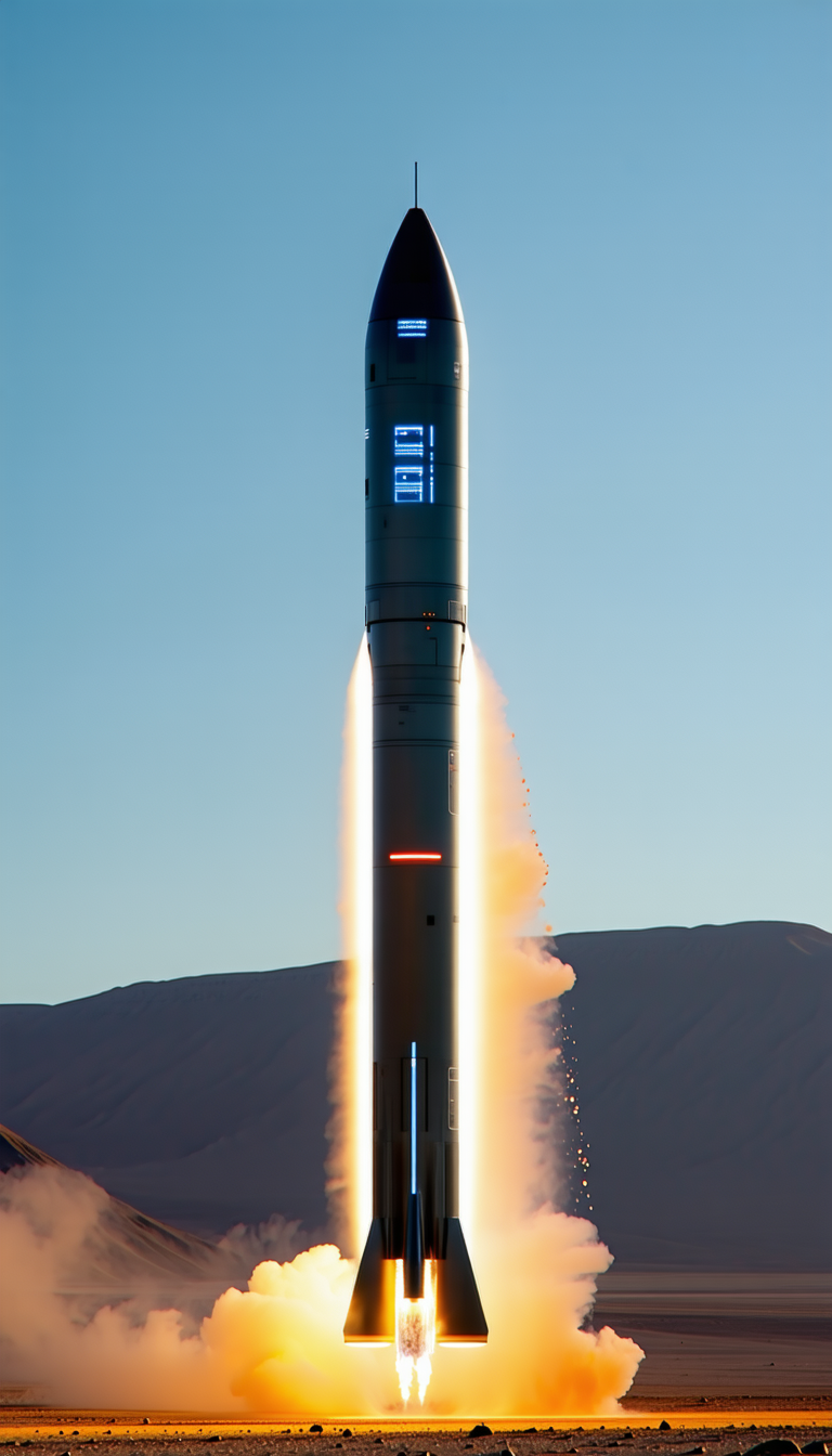 A Rocket Is Being Launched Into The Sky, With A Trail Of Smoke Behind It
