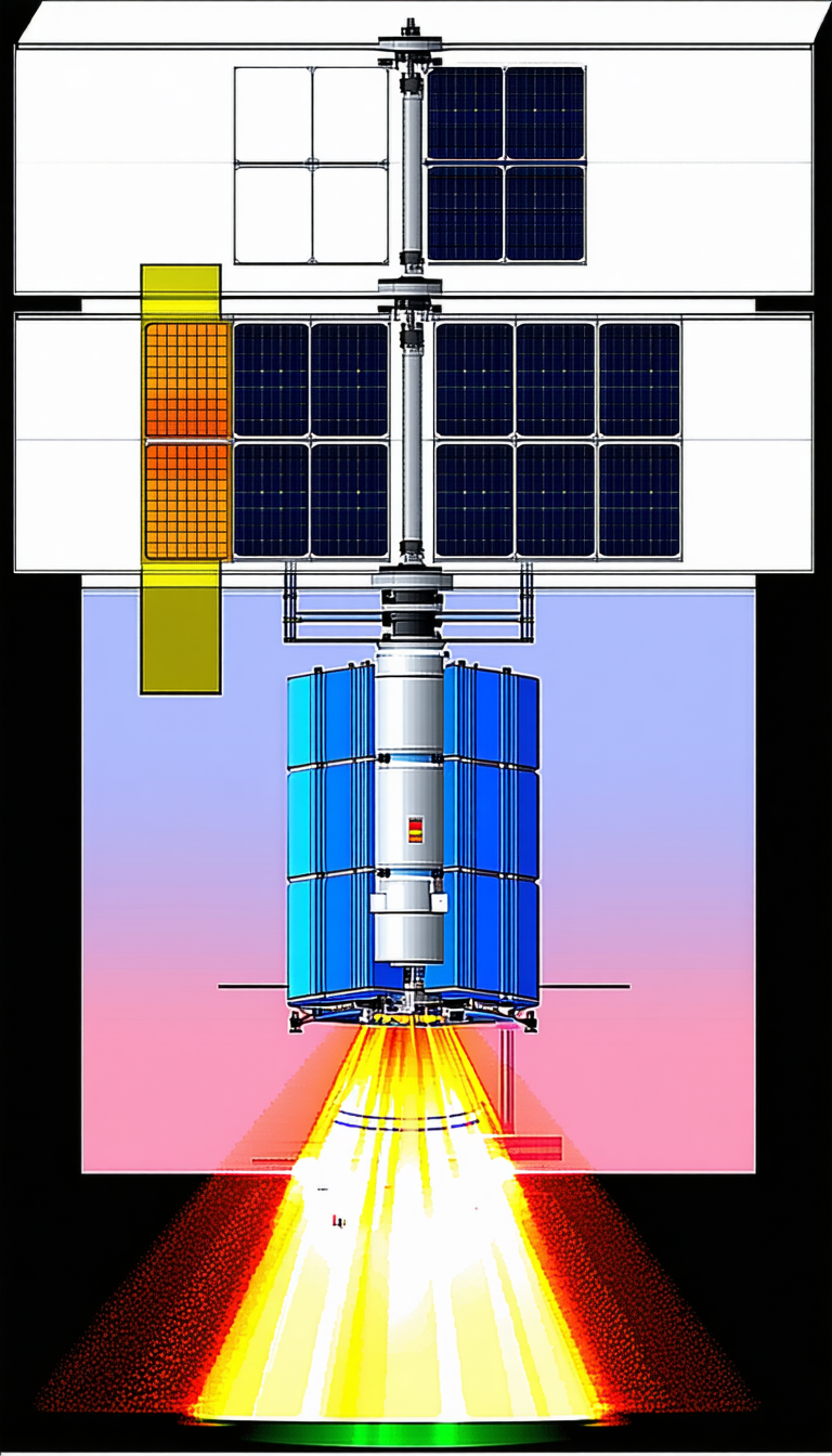 A Space Station Is Shown In A Drawing, With A Large Solar Panel On The Side