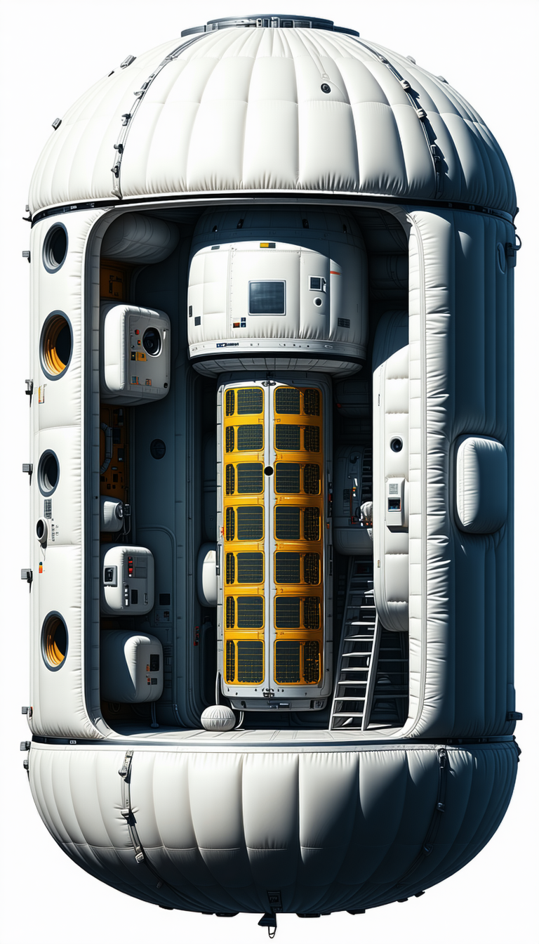 A Large White Spacecraft Is Shown In A Three-dimensional View