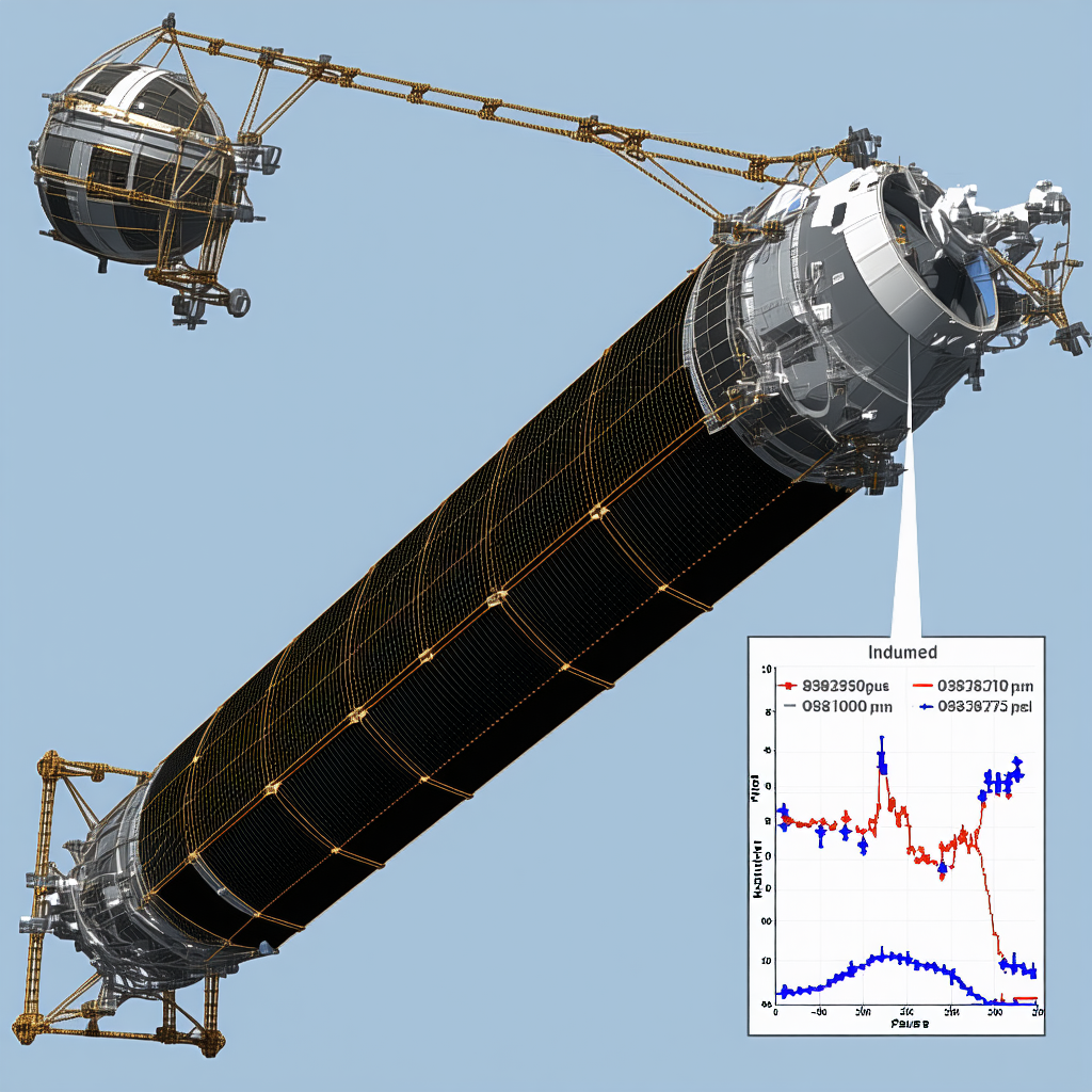 A Large Spacecraft With A Long, Thin Structure Attached To It