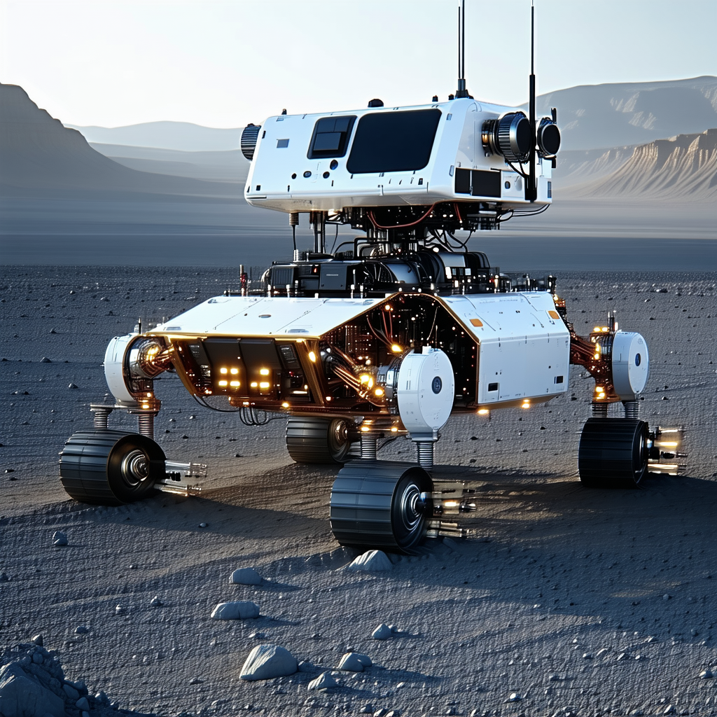 A White Robotic Vehicle Is Sitting On A Rocky Surface