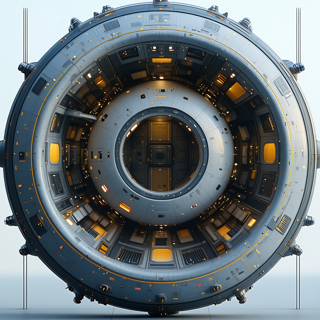 A Large, Round, And Metallic Structure, Possibly A Spacecraft Or A Futuristic Vehicle