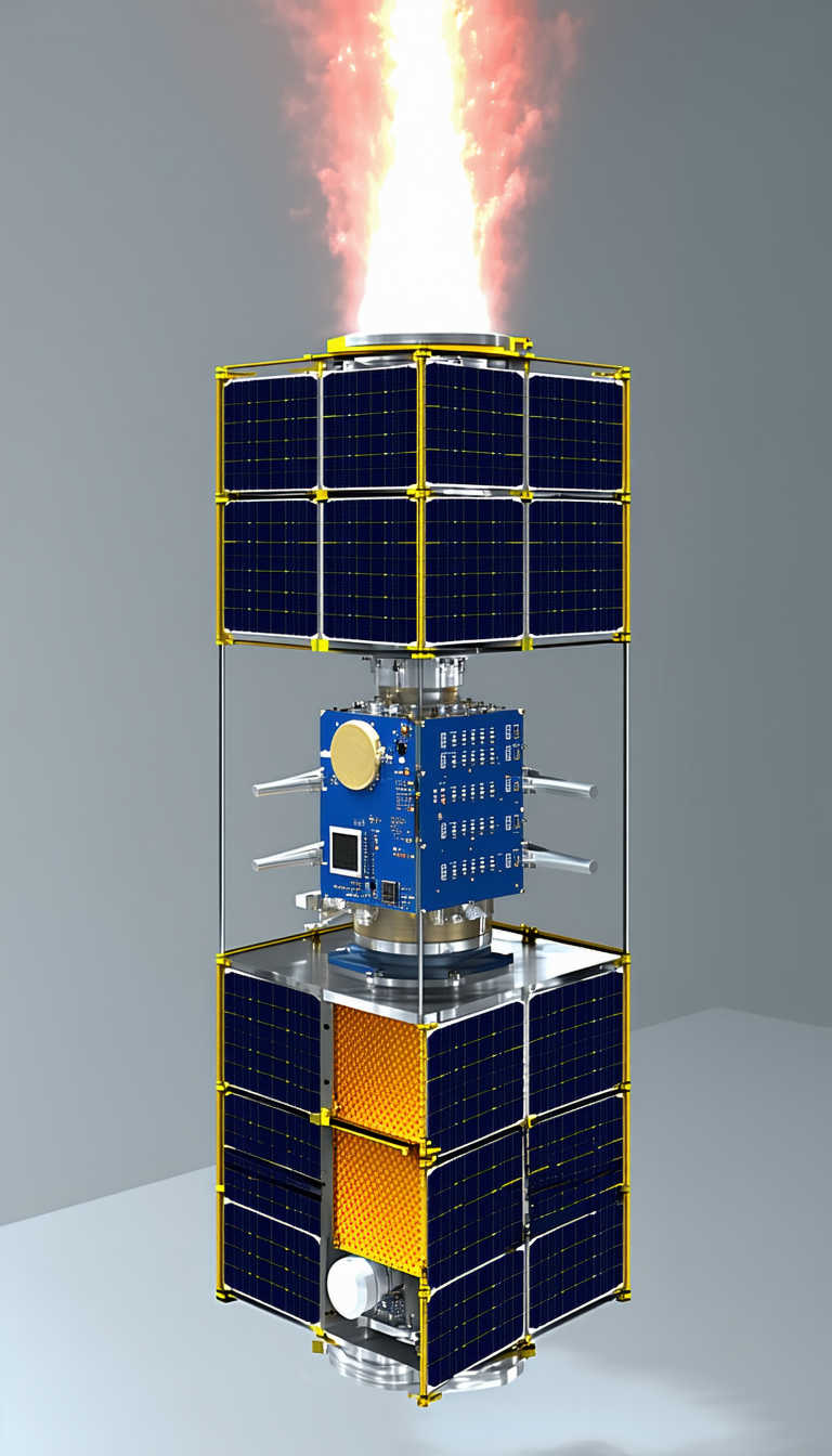 A Small Satellite Is Sitting On Top Of A Large Satellite