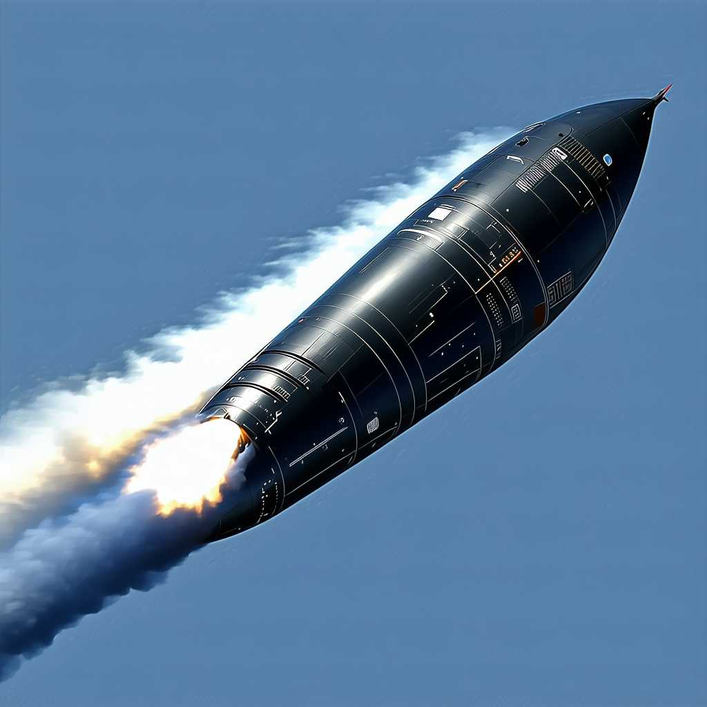 A Rocket Is Flying Through The Sky, Leaving A Trail Of Smoke Behind It