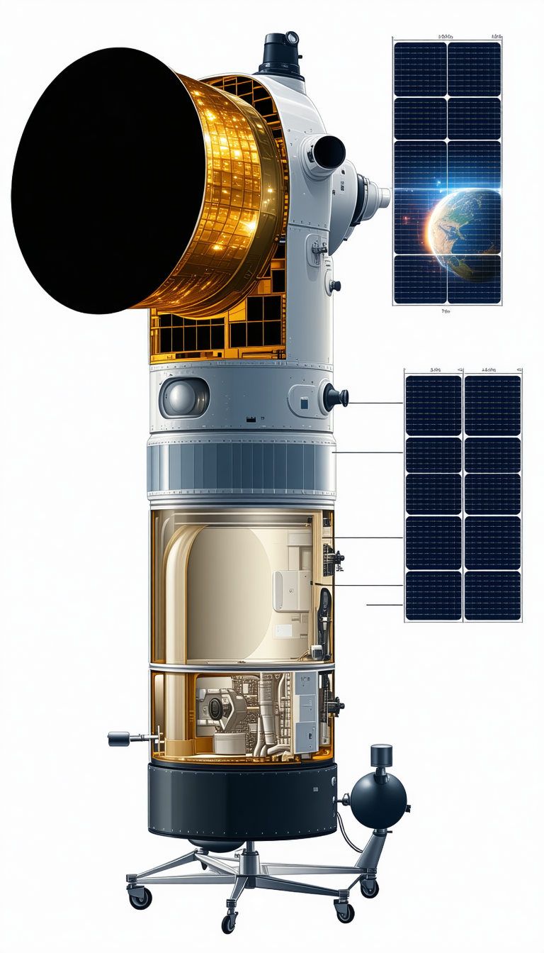 A Spacecraft Is Shown In A Diagram, With Various Parts Labeled