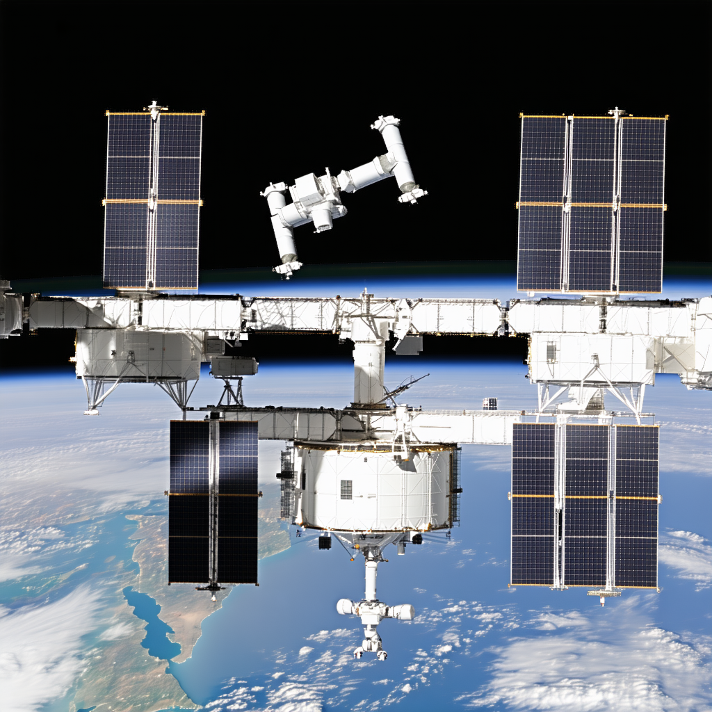 A Space Station With A Large Satellite Attached To It