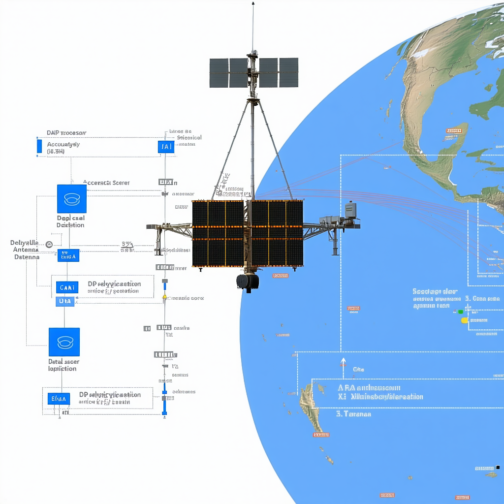 A Satellite Is Shown In A Diagram, With Its Various Components Labeled
