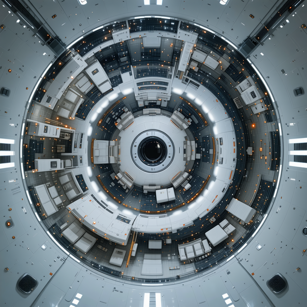In The Image, There Is A Large, White, Circular Structure With A Black Center
