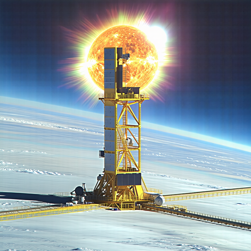 A Large Yellow Structure With A Sun-like Object On Top Of It