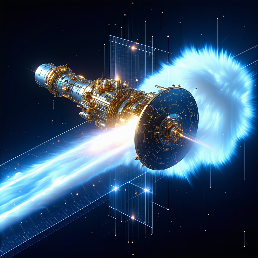 A Spacecraft Is Shown In A Close-up View, With Its Engine Glowing Brightly