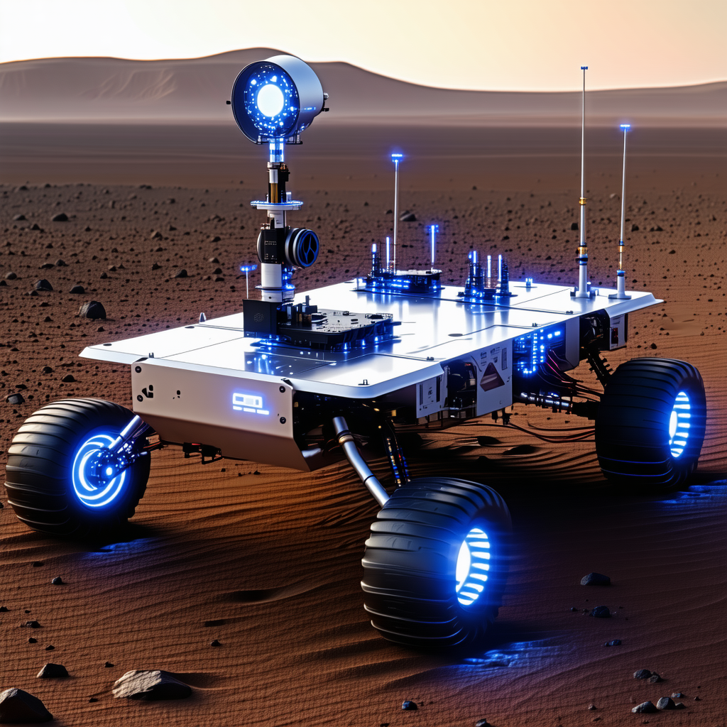 A Futuristic Vehicle With Four Large Wheels, Resembling A Tank Or A Rover