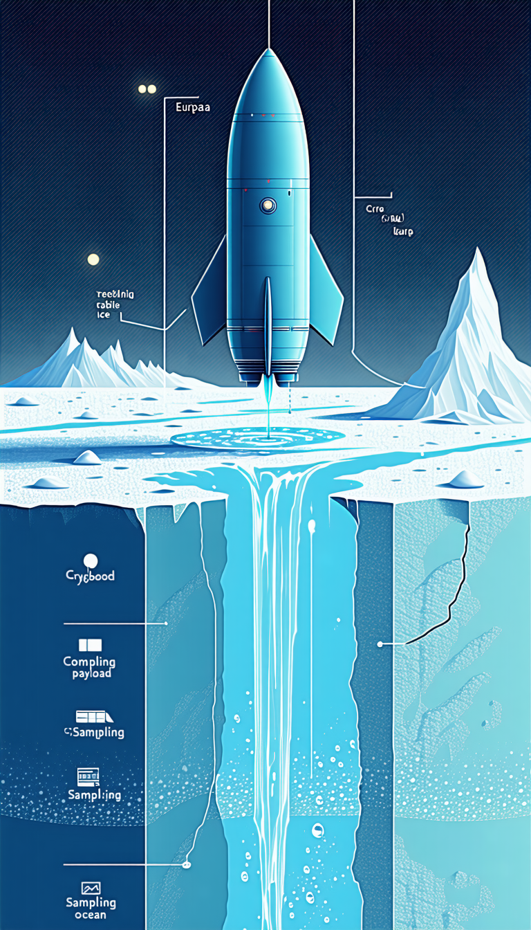 A Blue Rocket Ship Is Shown In A Blue And White Illustration
