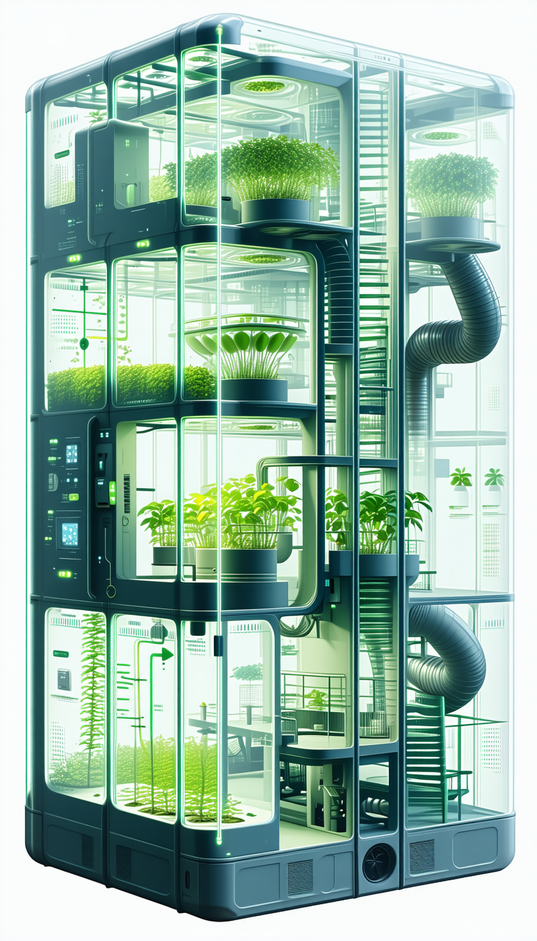 In The Image, There Is A Large, Multi-level Greenhouse Filled With Various Plants
