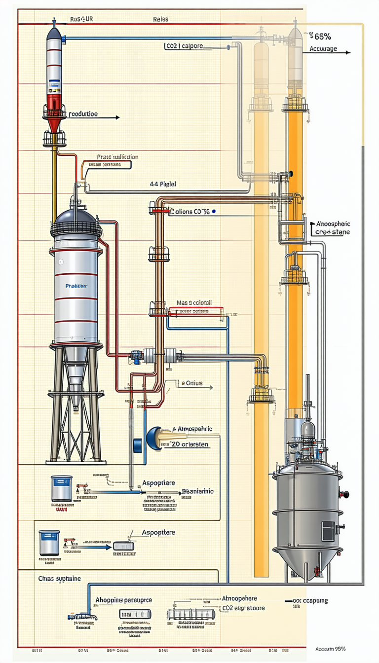 A Large Industrial Plant Is Shown In A Diagram, With A Large Tower And A Pipe System