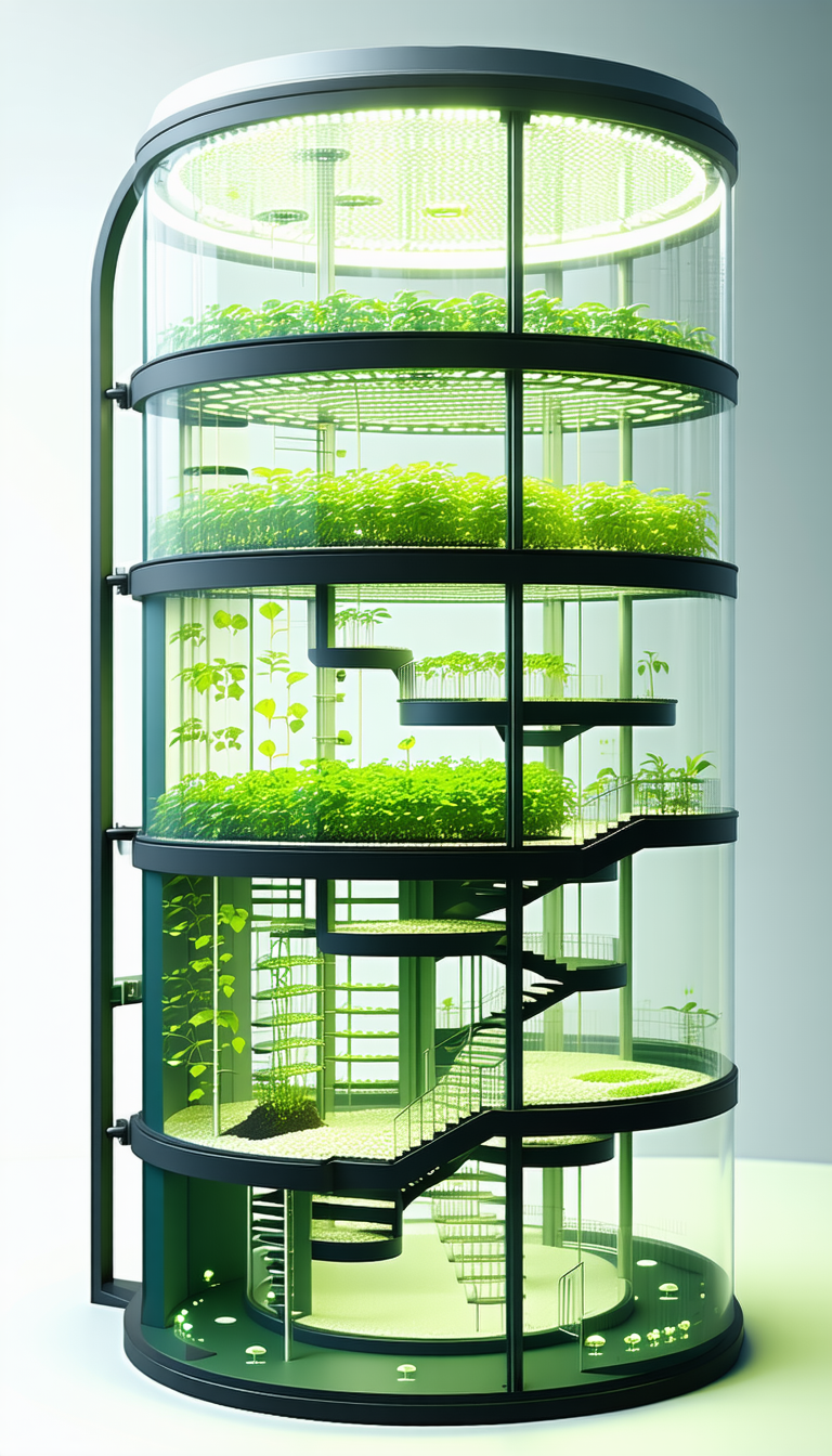 A Large Glass Structure Is Filled With Various Plants, Including A Tree And A Bush
