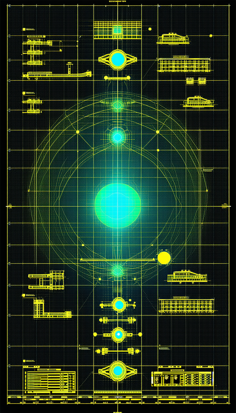 A Large, Green, Circular Object Is At The Center Of A Drawing