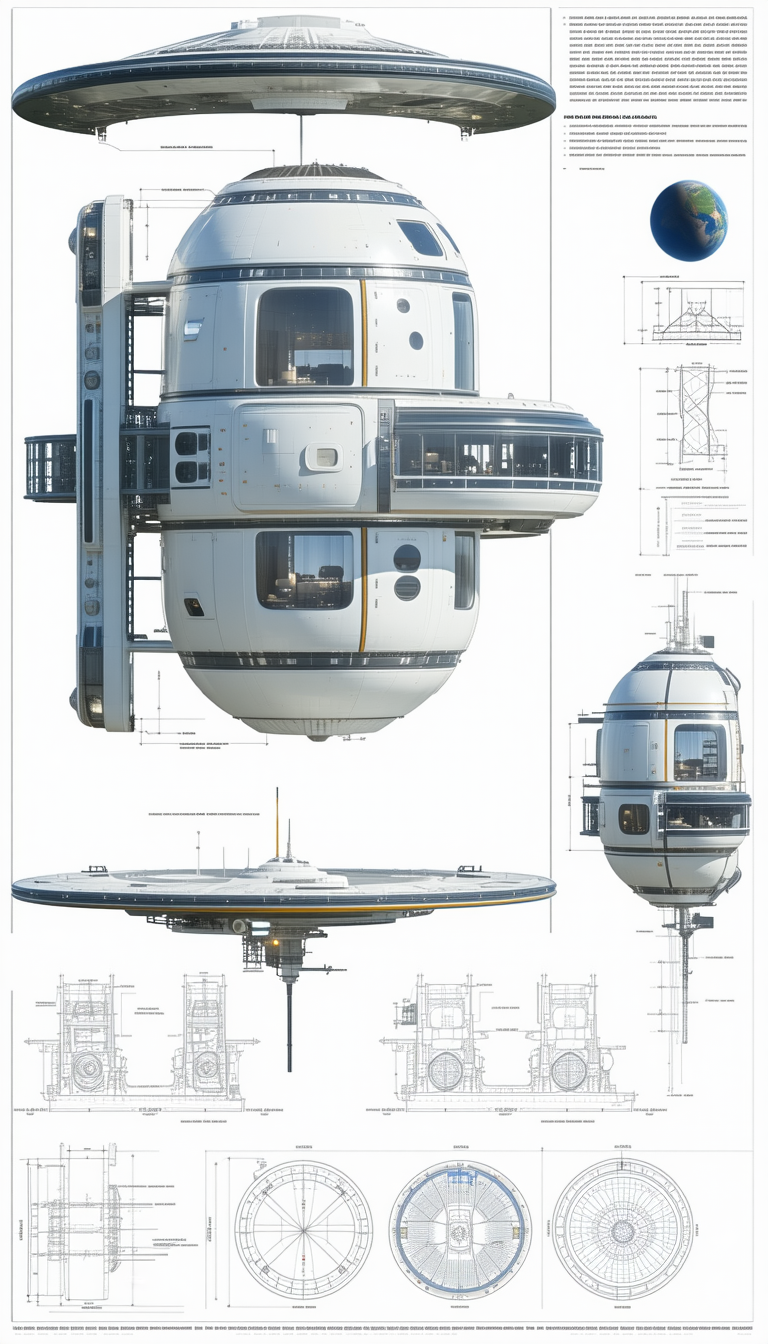 The Image Is A Drawing Of A Space Station, Which Is A Large, Round Structure With A Dome-shaped Top