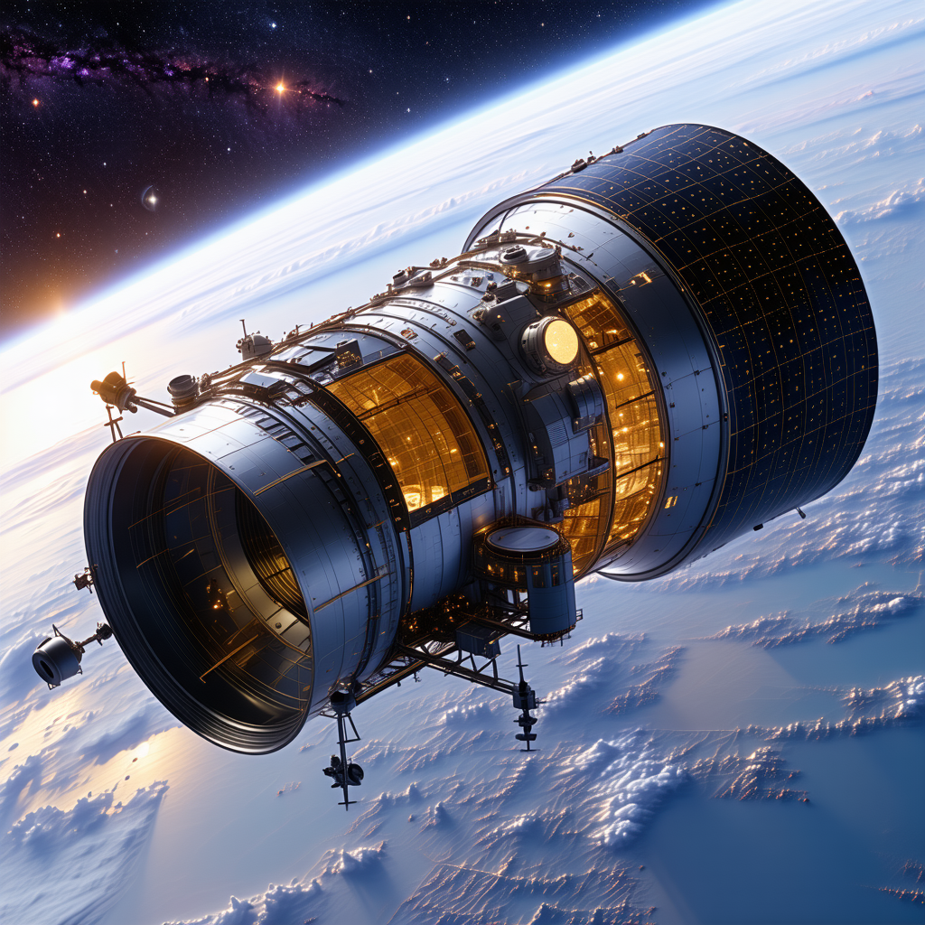 In The Image, There Is A Large Spacecraft With A Dome-shaped Structure On Top Of It